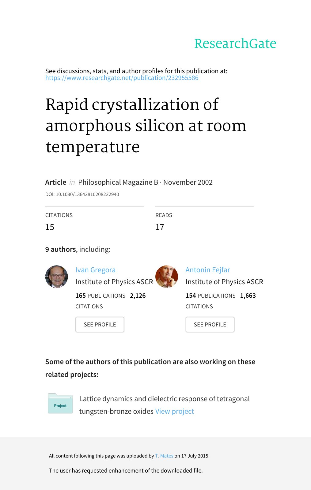 First page of Rapid crystallization of amorphous silic