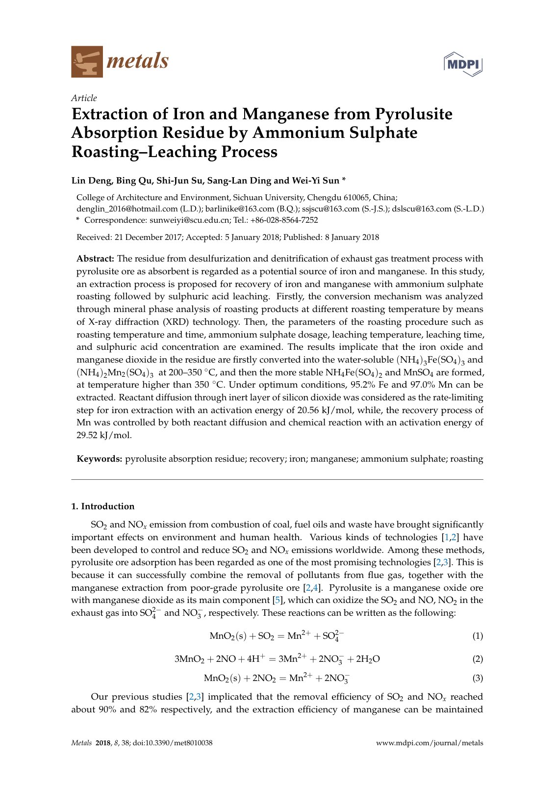 First page of 2018   Deng   Iron and manganese from pyrolusite residue