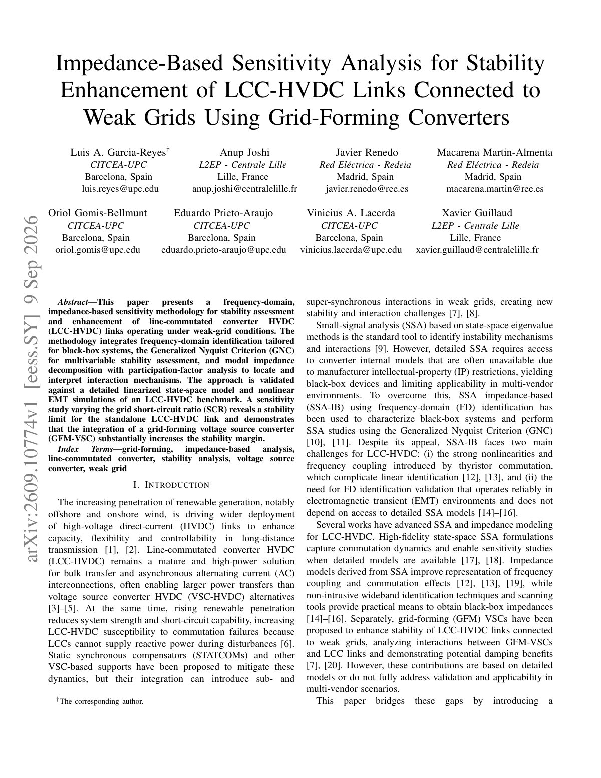 First page of 2026 GarciaReyes LCC HVDC Weak Grid Stability