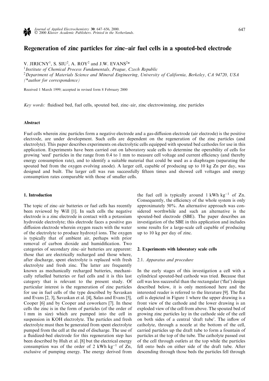 First page of Regeneration of zinc particles for zinc