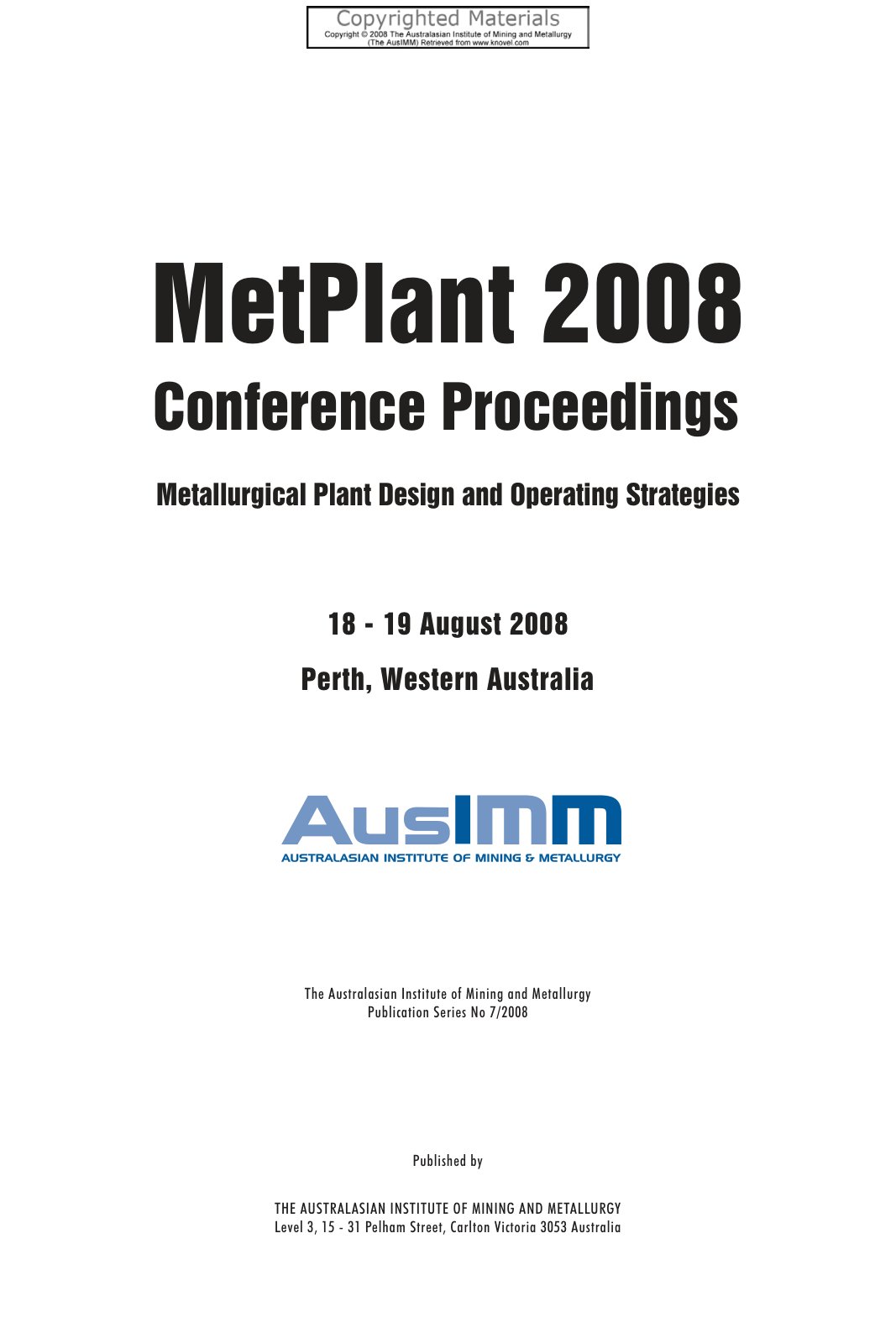First page of Metallurgical Plant Design and Operating Strategies