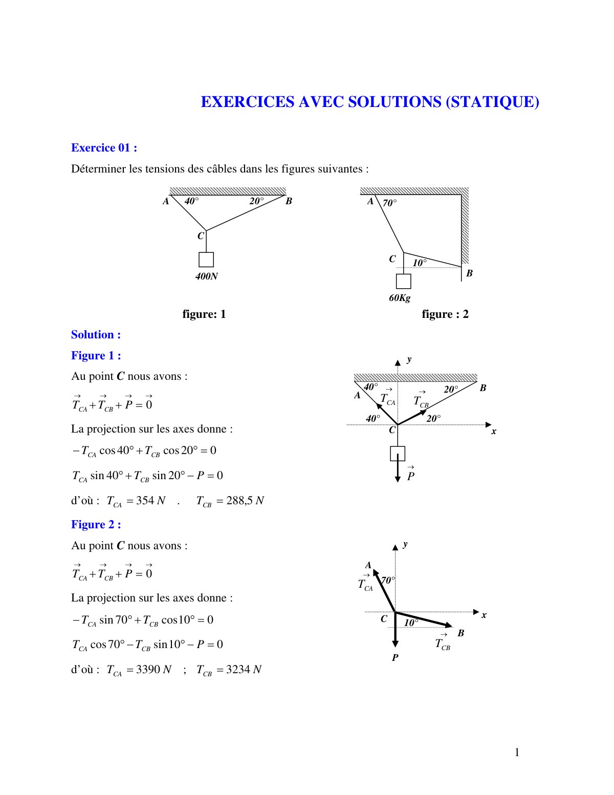 First page of EXERCICES AVEC SOLUTION STATIQUE 