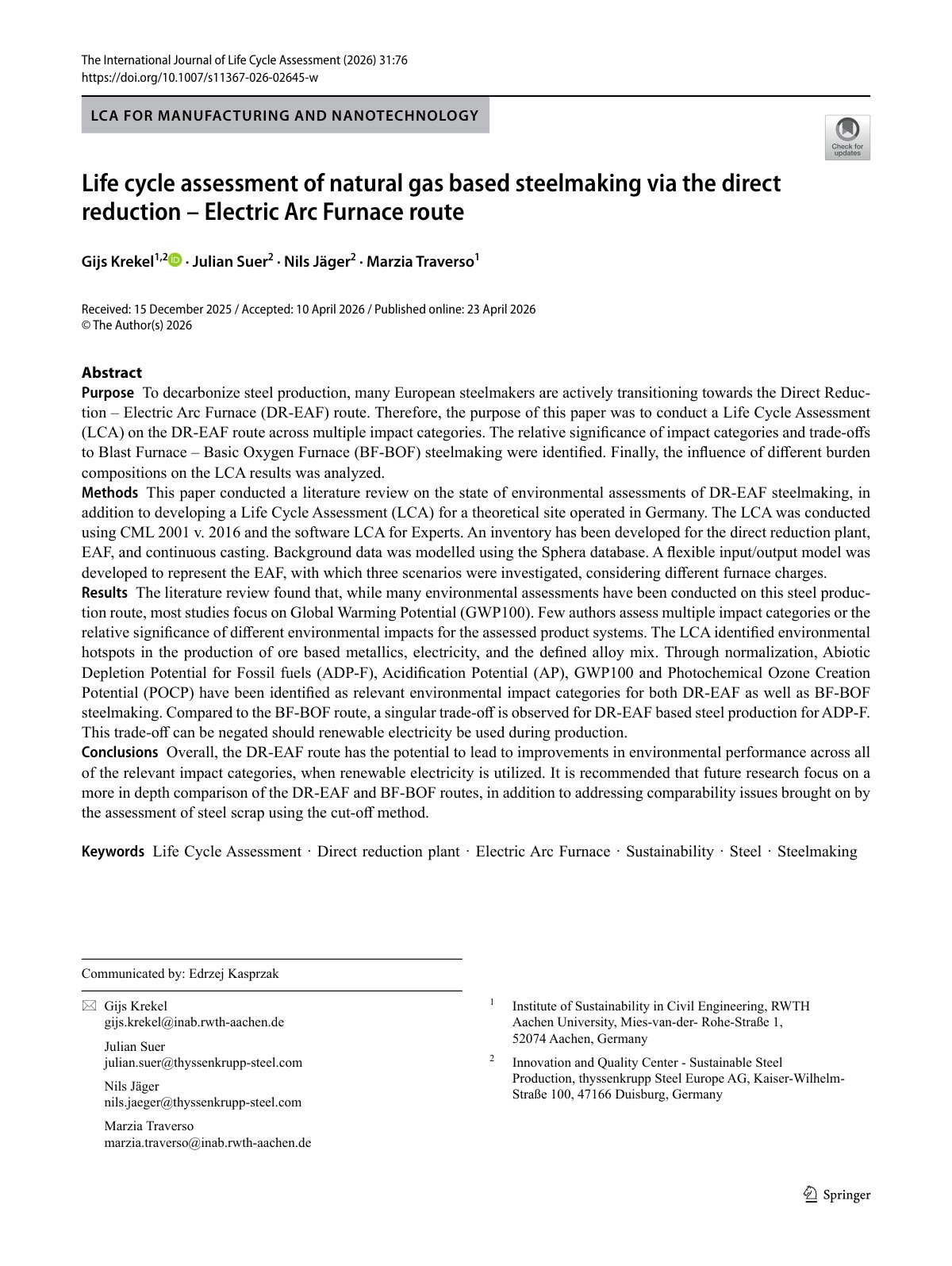 First page of LCA FOR MANUFACTURING AND NANOTECHNOLOGY