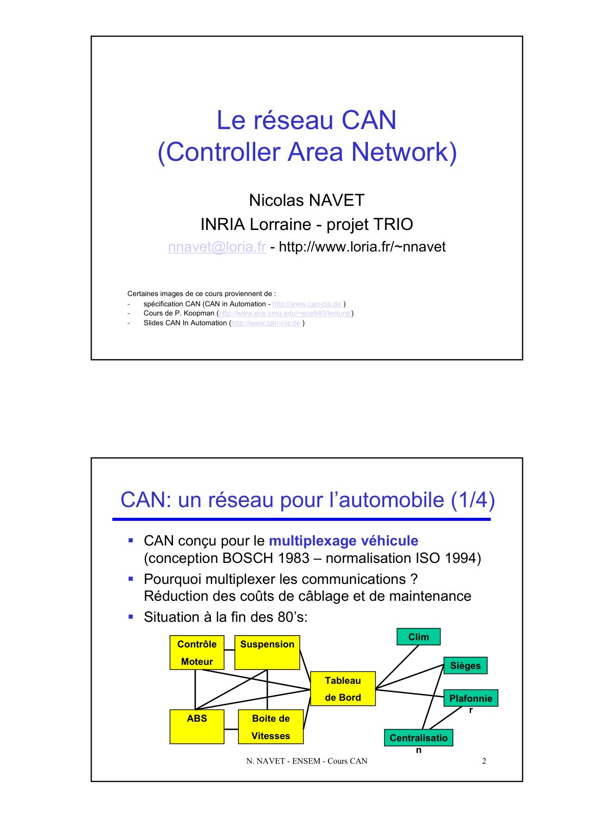 First page of Le réseau CAN (Controller Area Network)