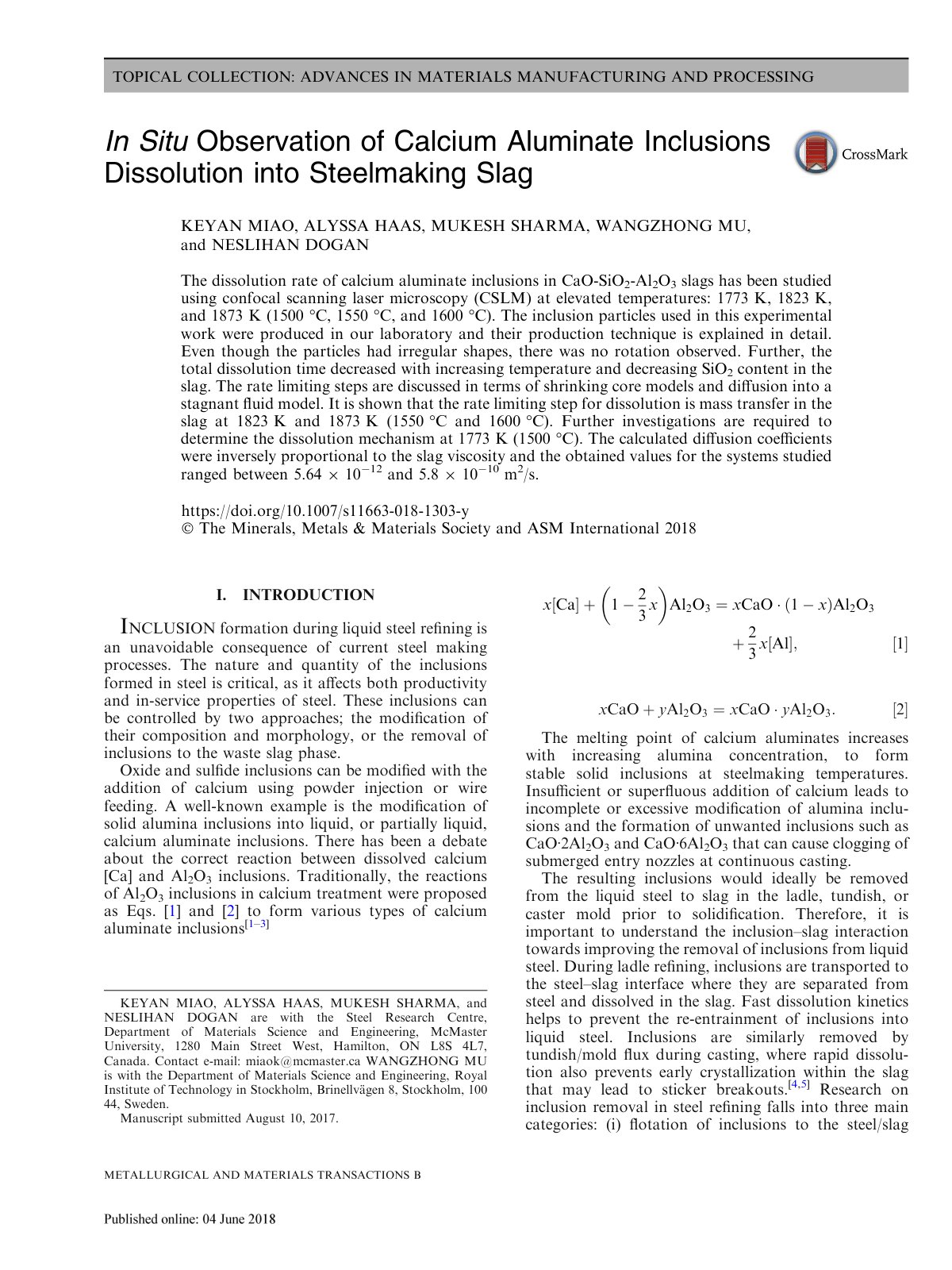 First page of In Situ Observation of Calcium Aluminate