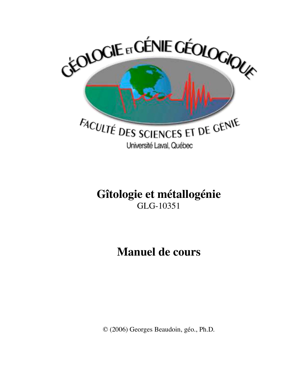 First page of Gîtologie et métallogénie