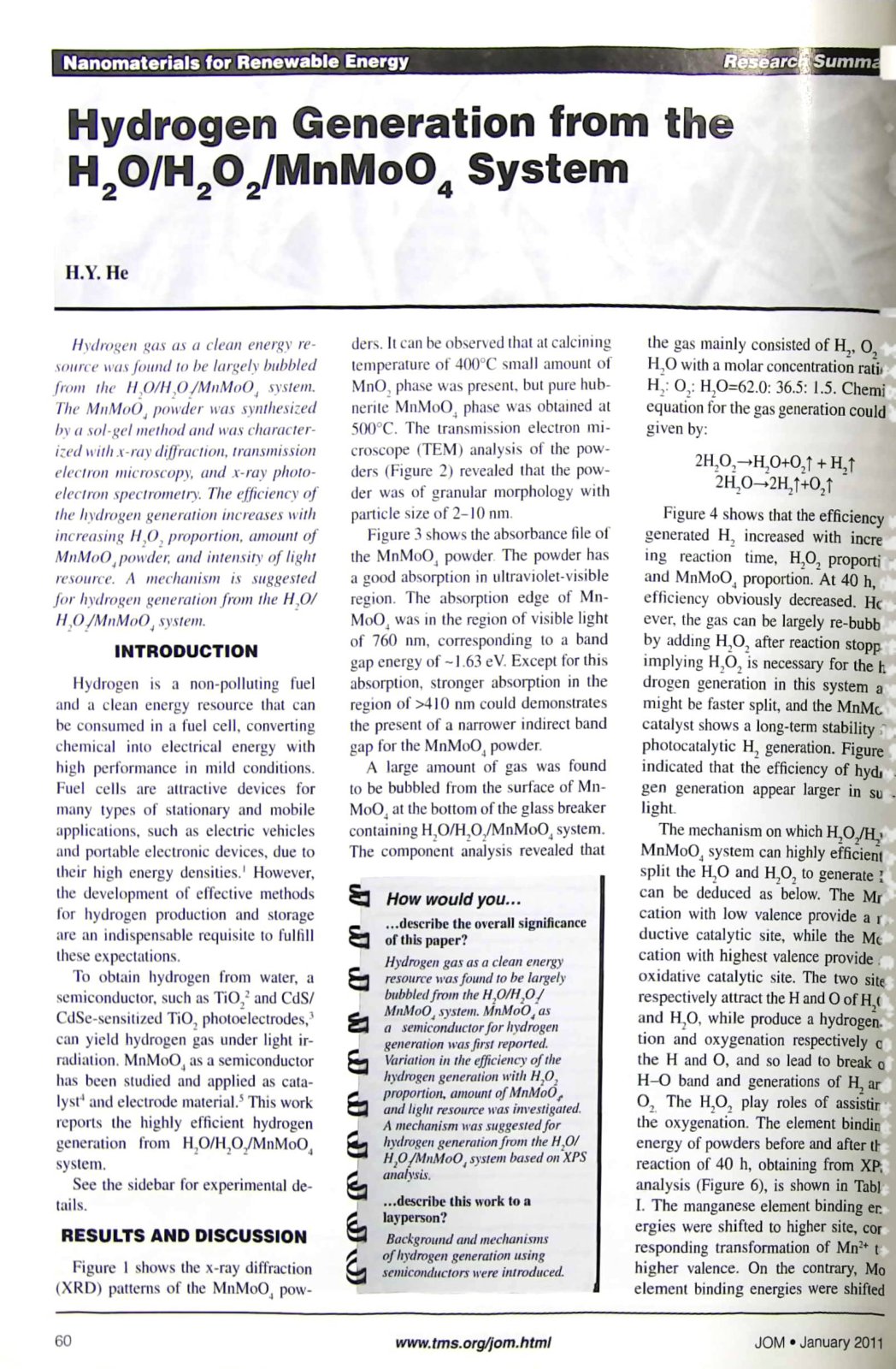First page of Hydrogen Generation from the H2O/H2O2/MnMoO4 System