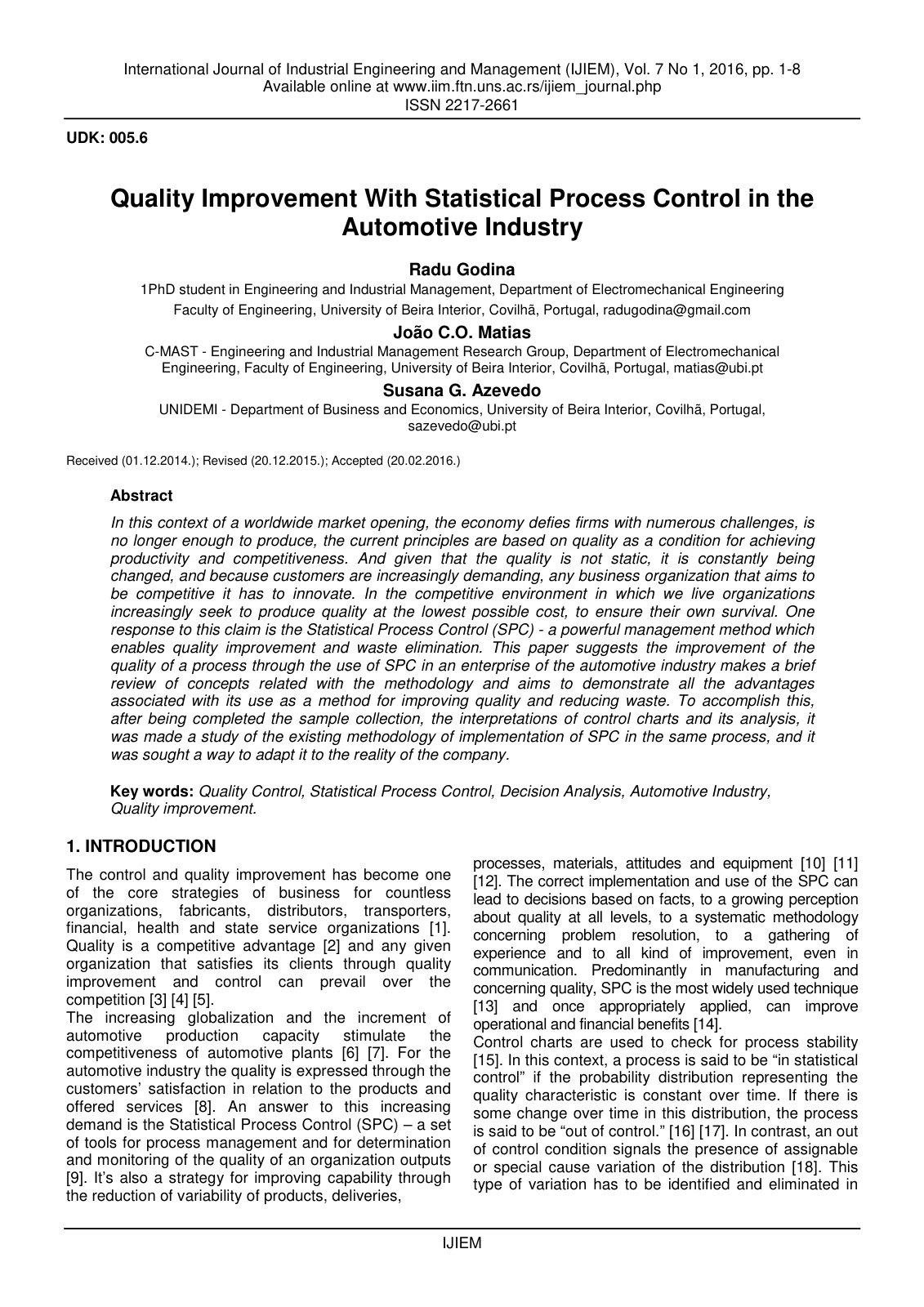 First page of Quality Improvement With Statistical Pro