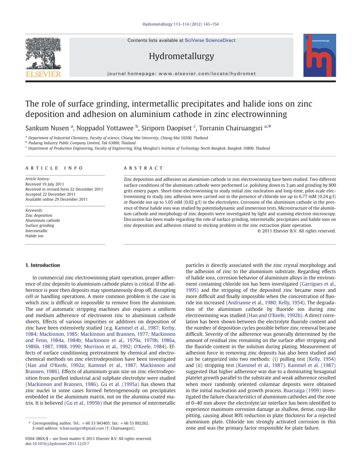 First page of The Role of Surface Grinding Intermetall