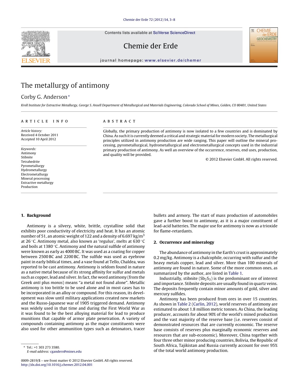 First page of The metallurgy of antimony