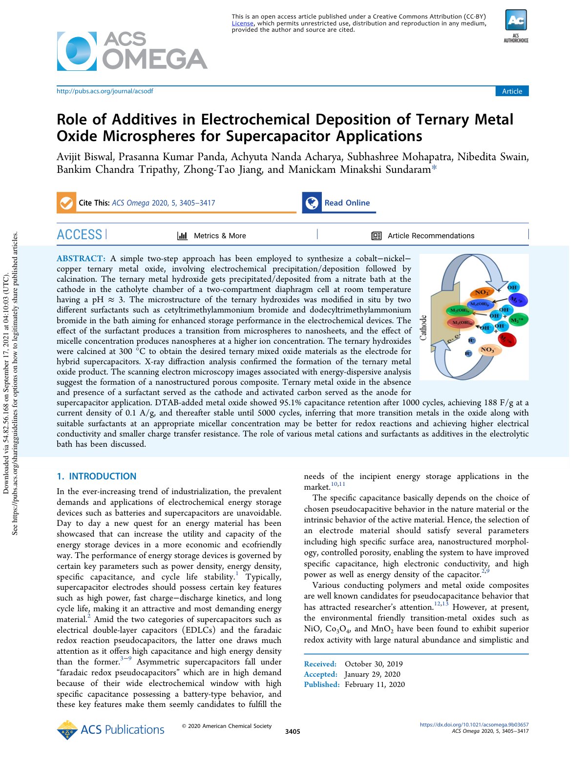 First page of Role of Additives in Electrochemical Deposition of Ternary Metal Oxide Microspheres for Supercapacitor Applications
