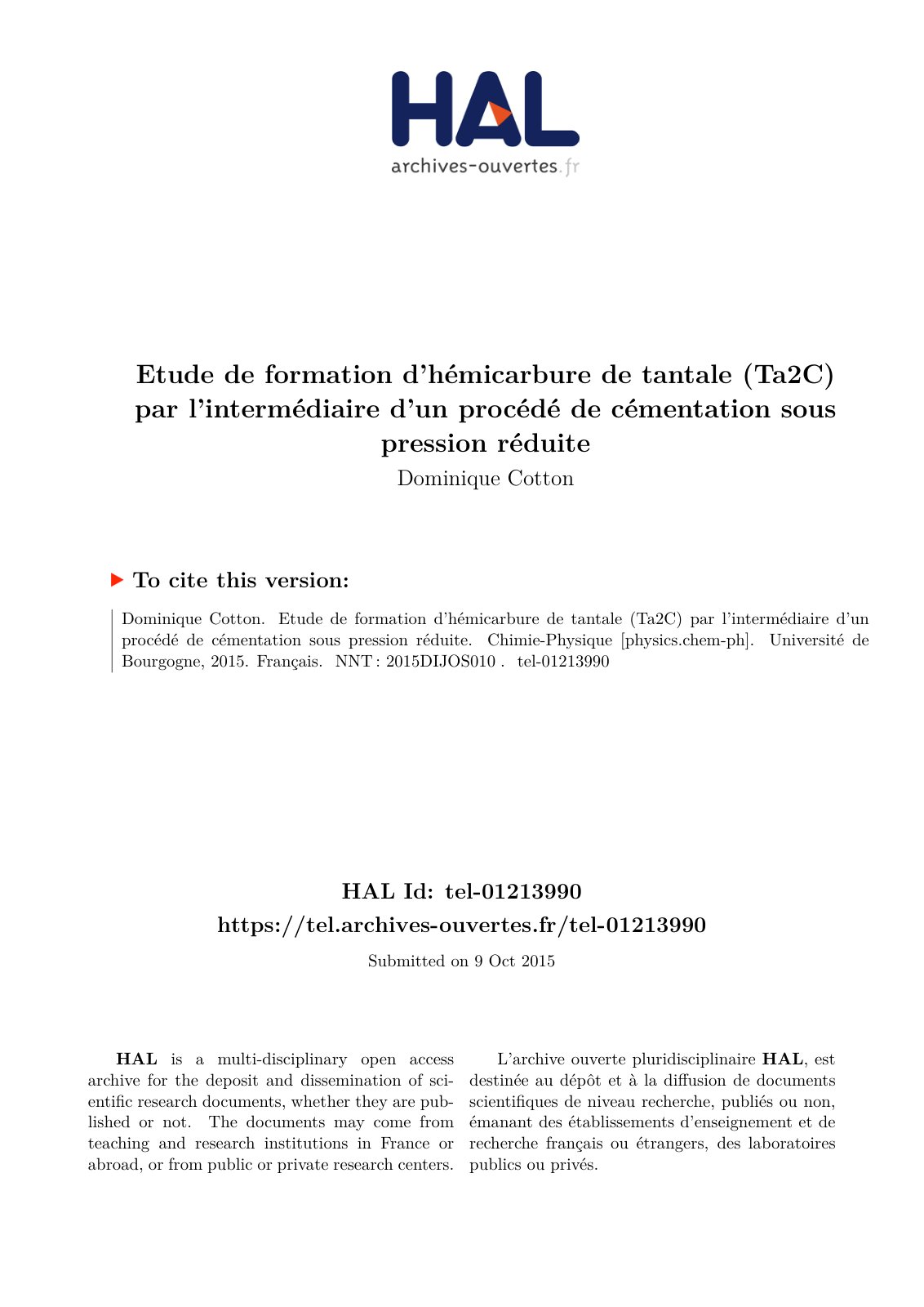 First page of Etude de formation dhemicarbure de tanta