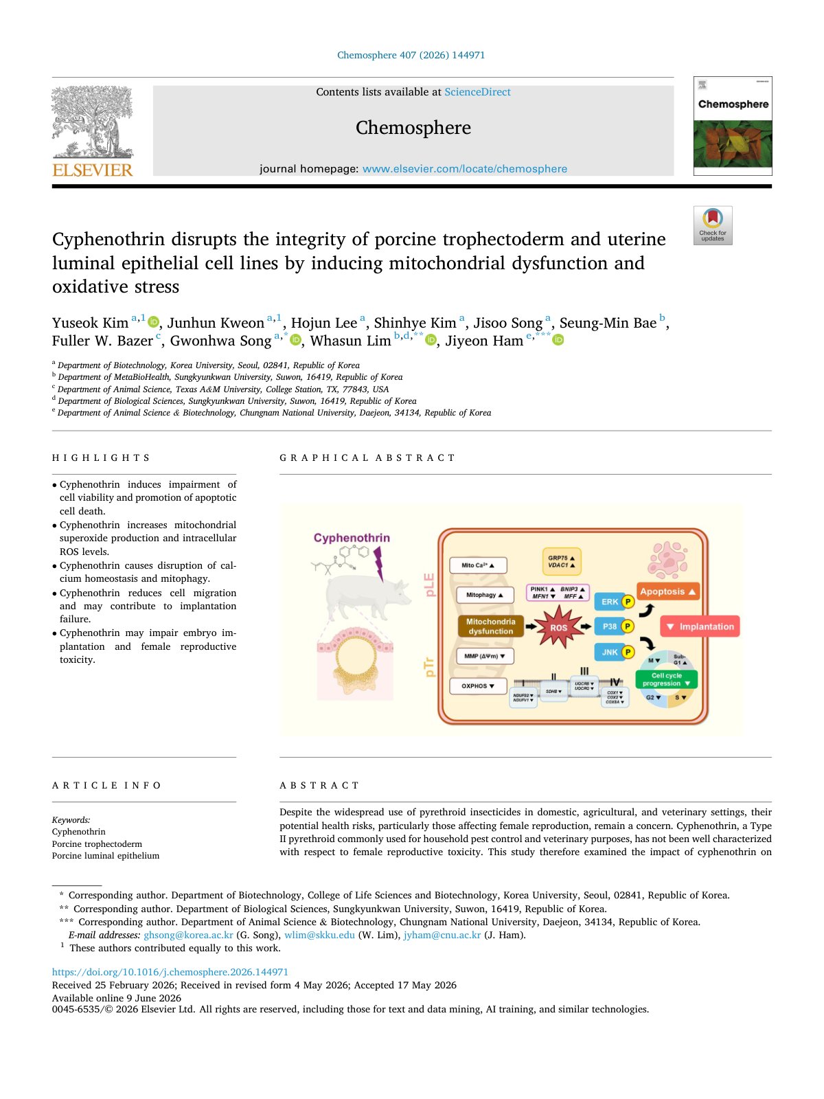 First page of Cyphenothrin disrupts the integrity of porcine trophectoderm and u 2026 Chem