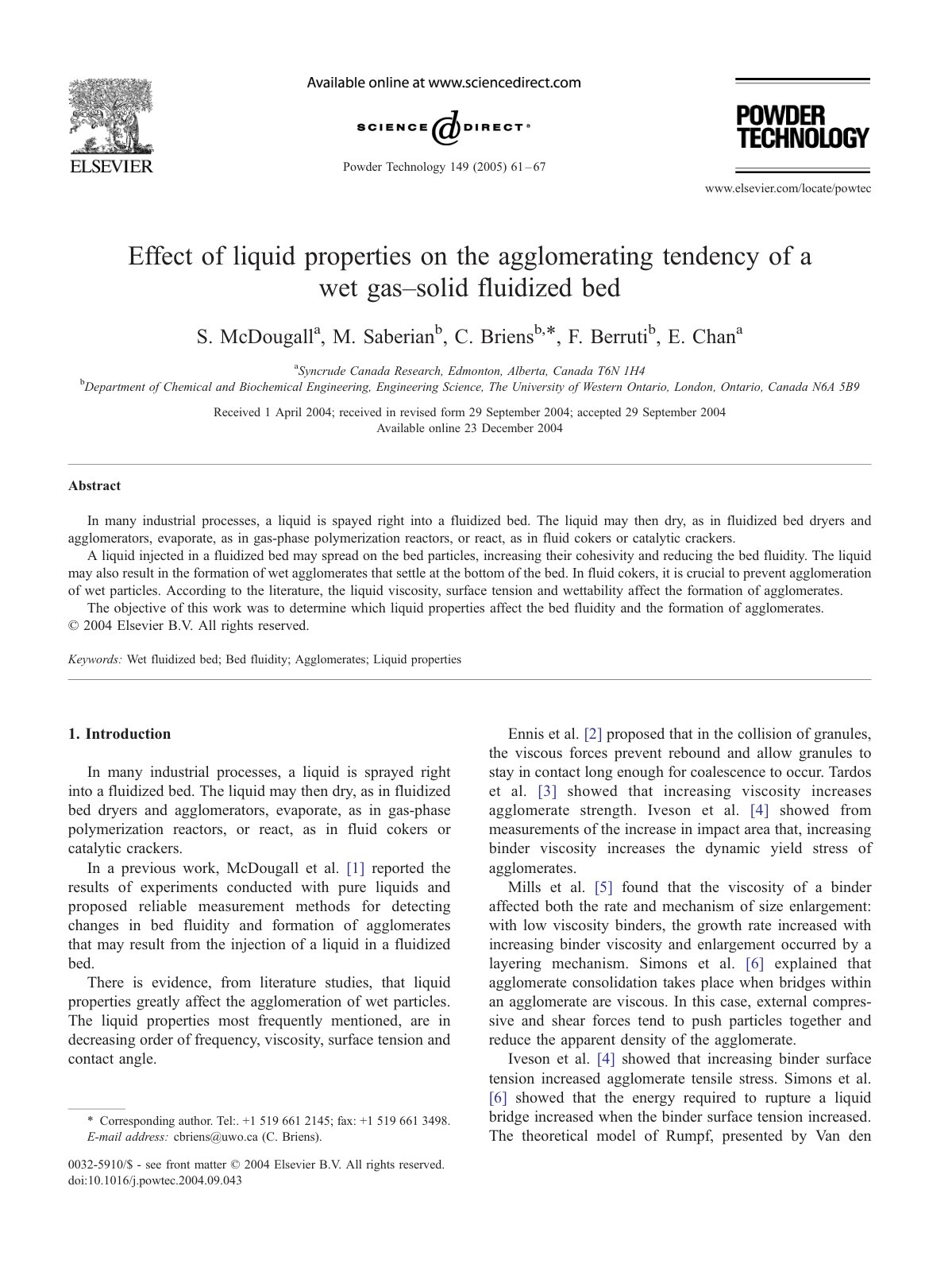 First page of Effect of liquid properties on the agglo