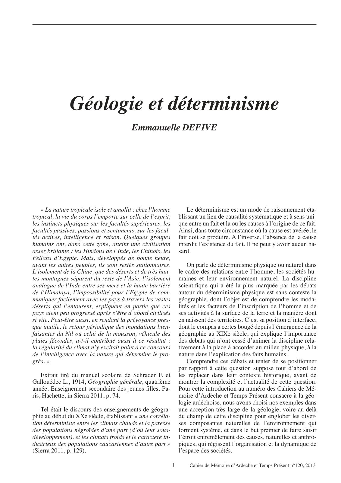 First page of Géologie et déterminisme