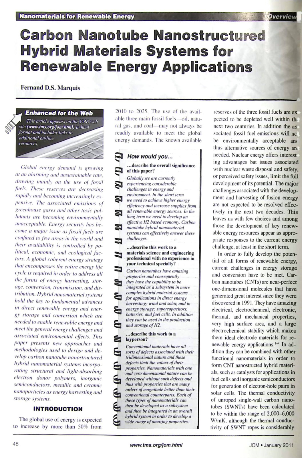 First page of Nanomaterials for Renewable Energy Overview