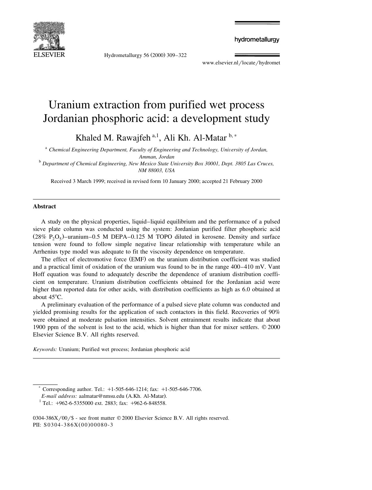 First page of Uranium extraction from purified wet pro