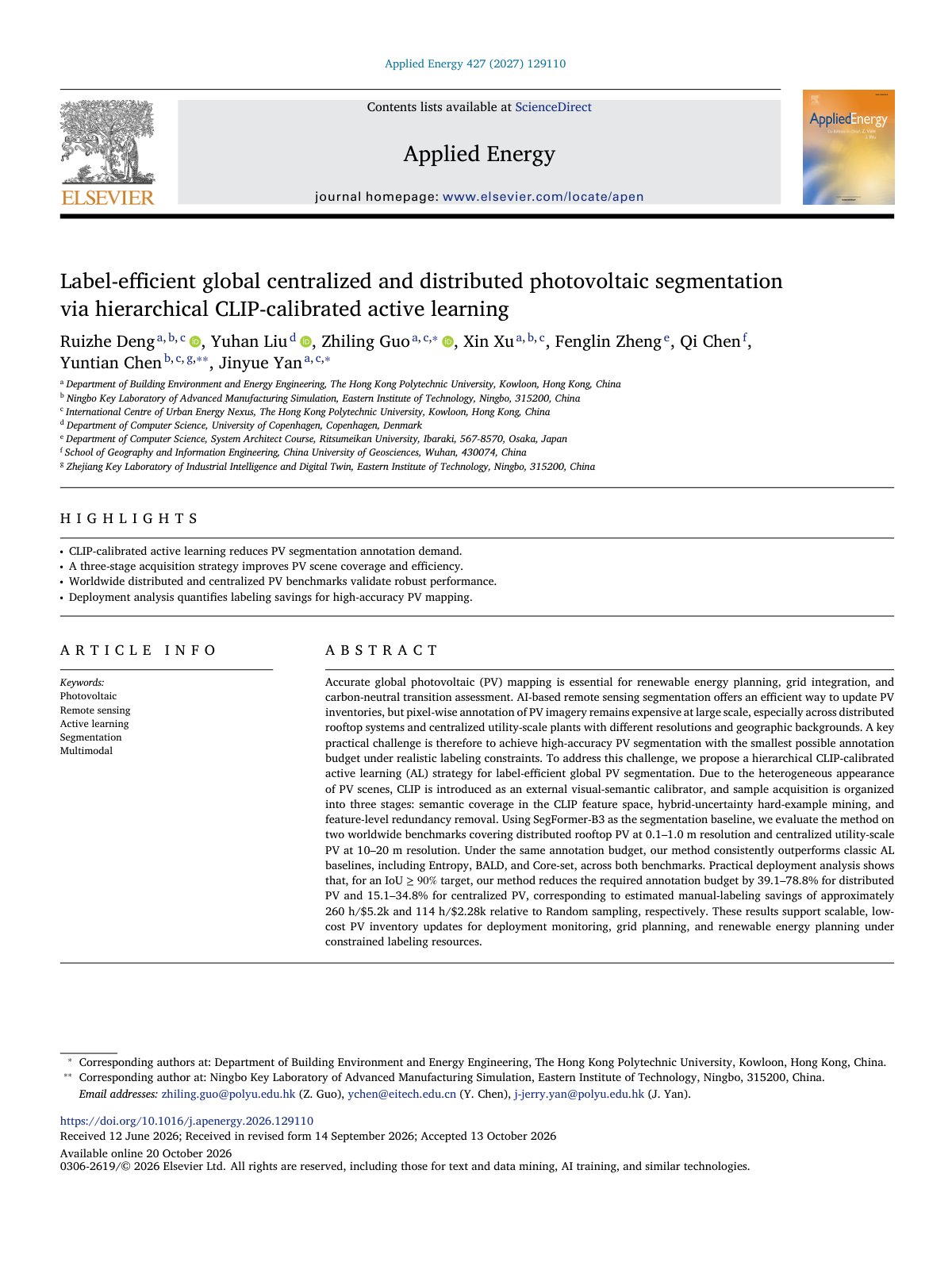 First page of Label efficient global centralized and distributed photovoltaic 2027 Applied