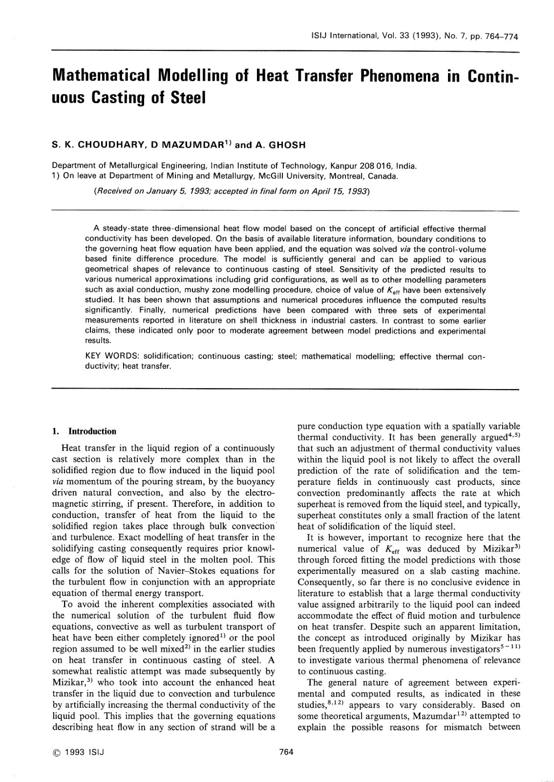 First page of Mathematical Modelling of Heat Transfer