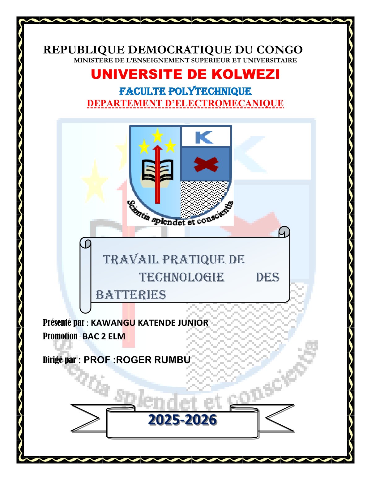 First page of TRAVAIL PRATIQUE DE TECHNOLOGIE DES BATTERIES