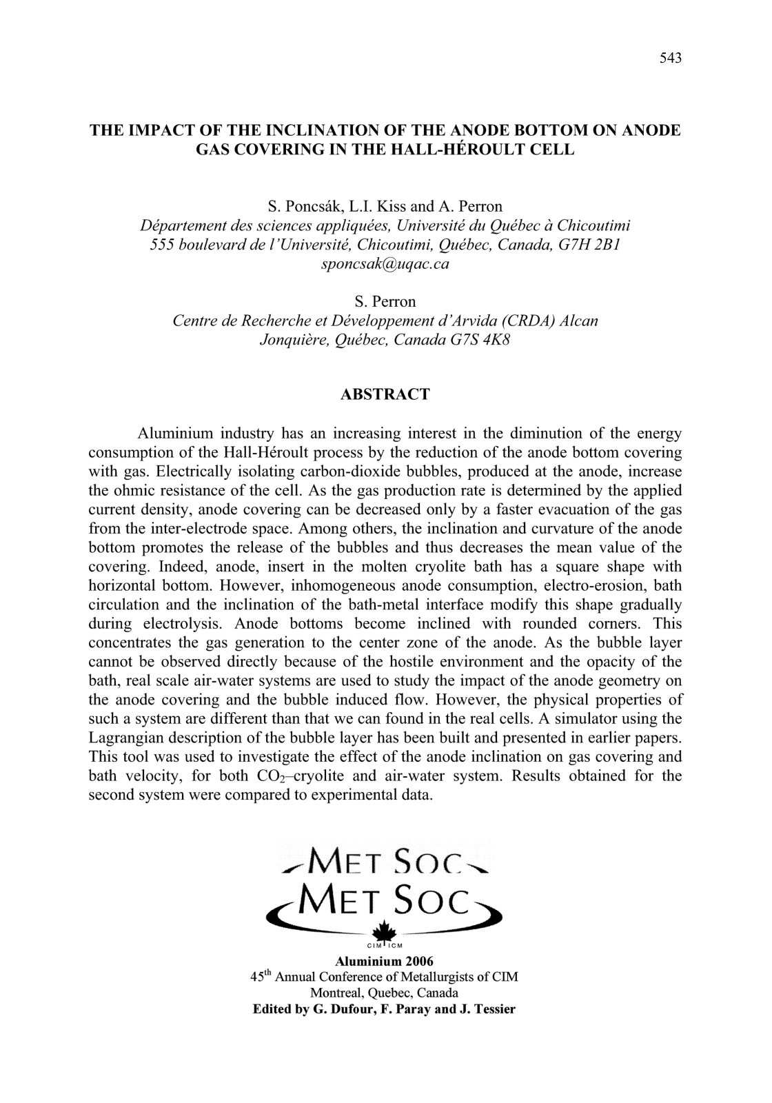 First page of THE IMPACT OF THE INCLINATION OF THE ANODE BOTTOM ON ANODE GAS COVERING IN THE HALL-HEROULT CELL