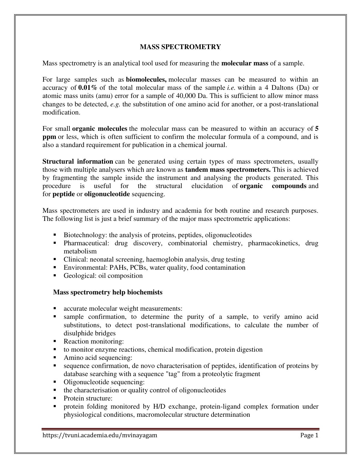 First page of Mass Spectroscopy