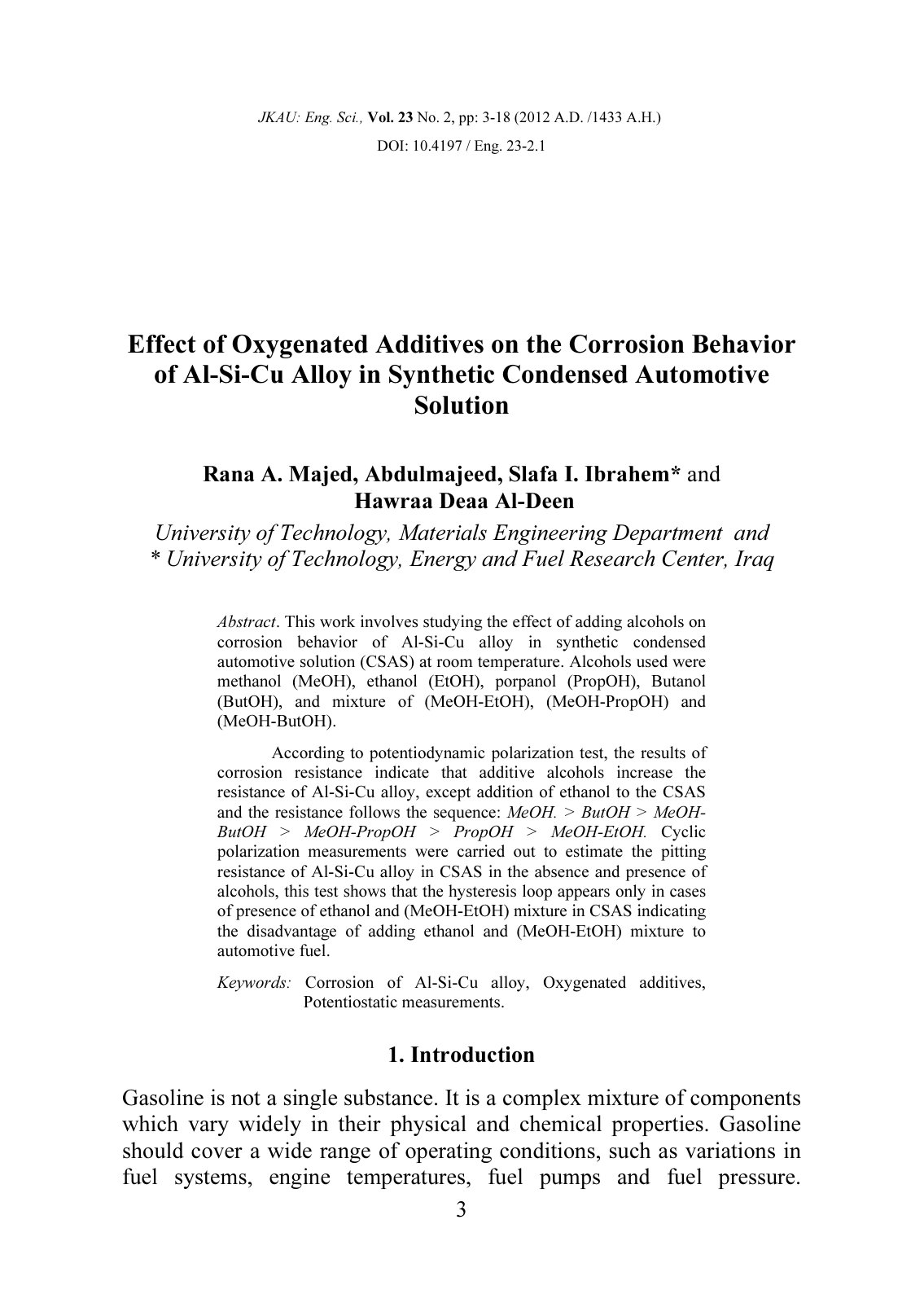 First page of Effect of Oxygenated Additives on the Corrosion Behavior of Al-Si-Cu Alloy in Synthetic Condensed Automotive Solution