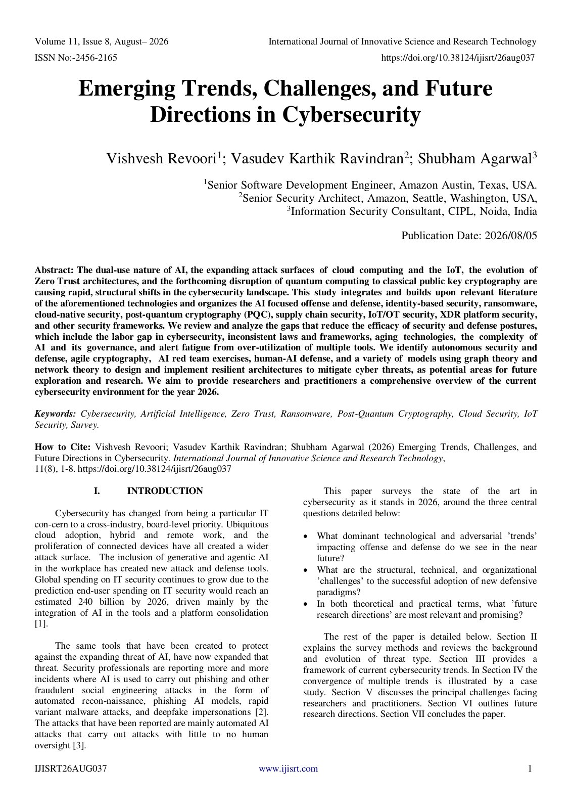 First page of Emerging Trends, Challenges, and Future Directions in Cybersecurity