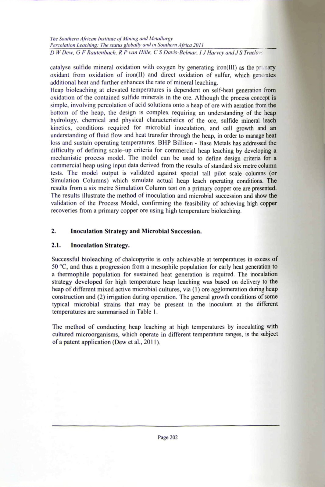 First page of Percolation Leaching: The status globally and in Southern Africa 2011