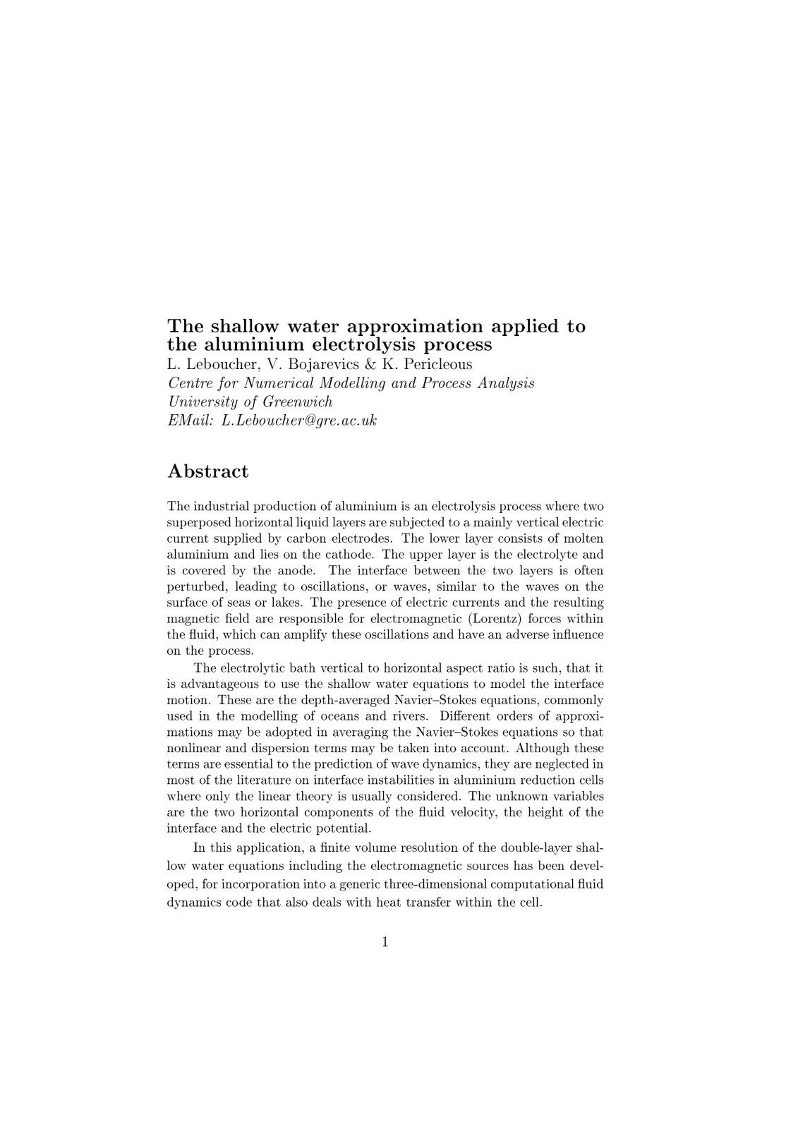 First page of The shallow water approximation applied