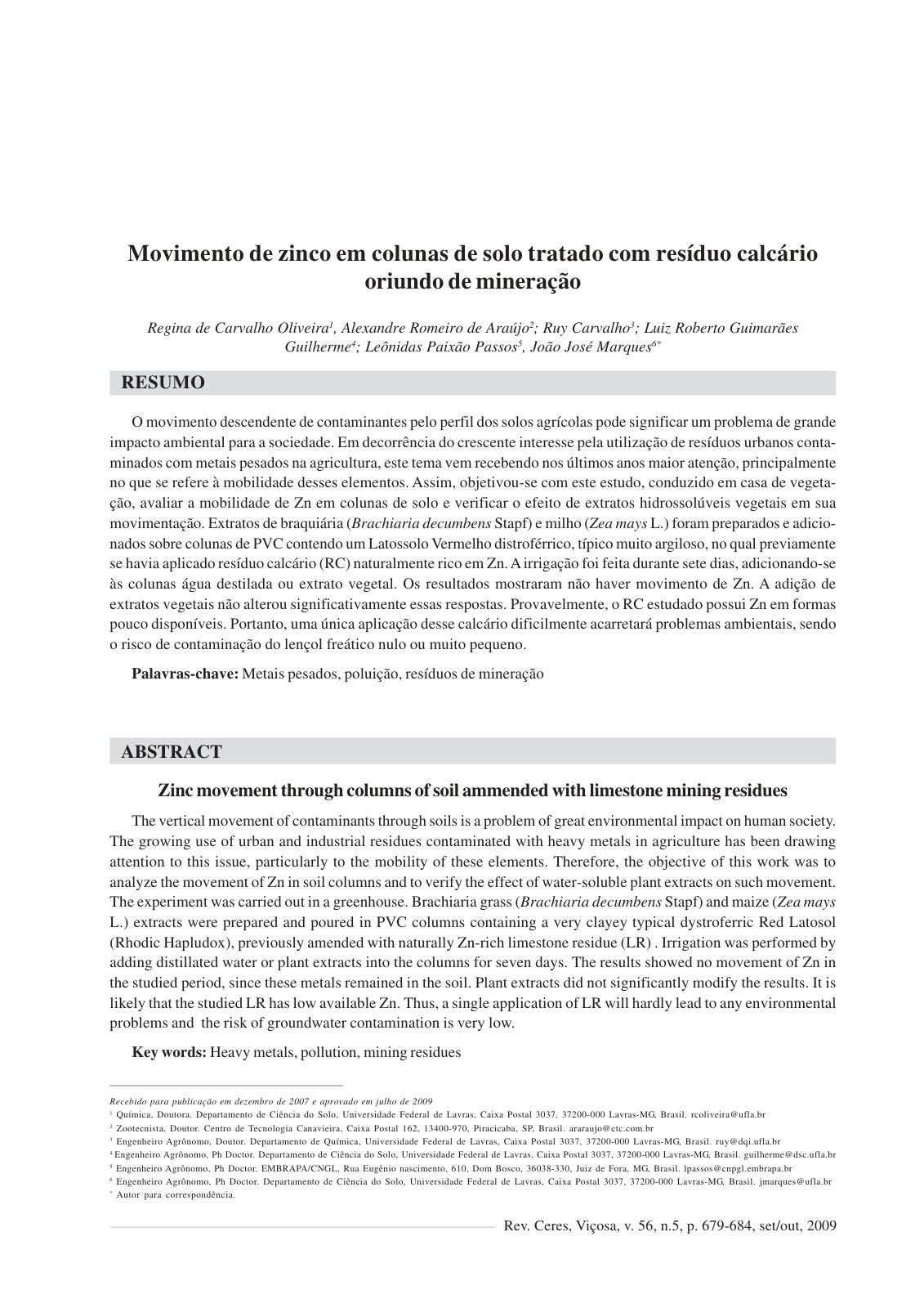 First page of Zinc movement through columns of soil am