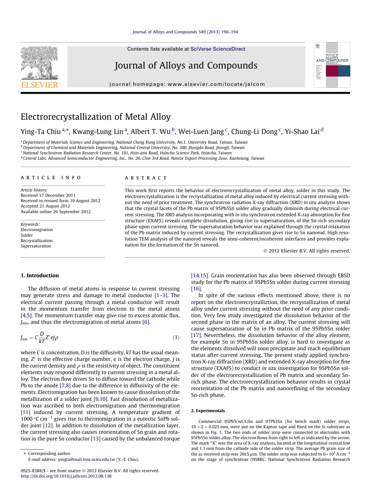 First page of Electrorecrystallization of Metal Alloy