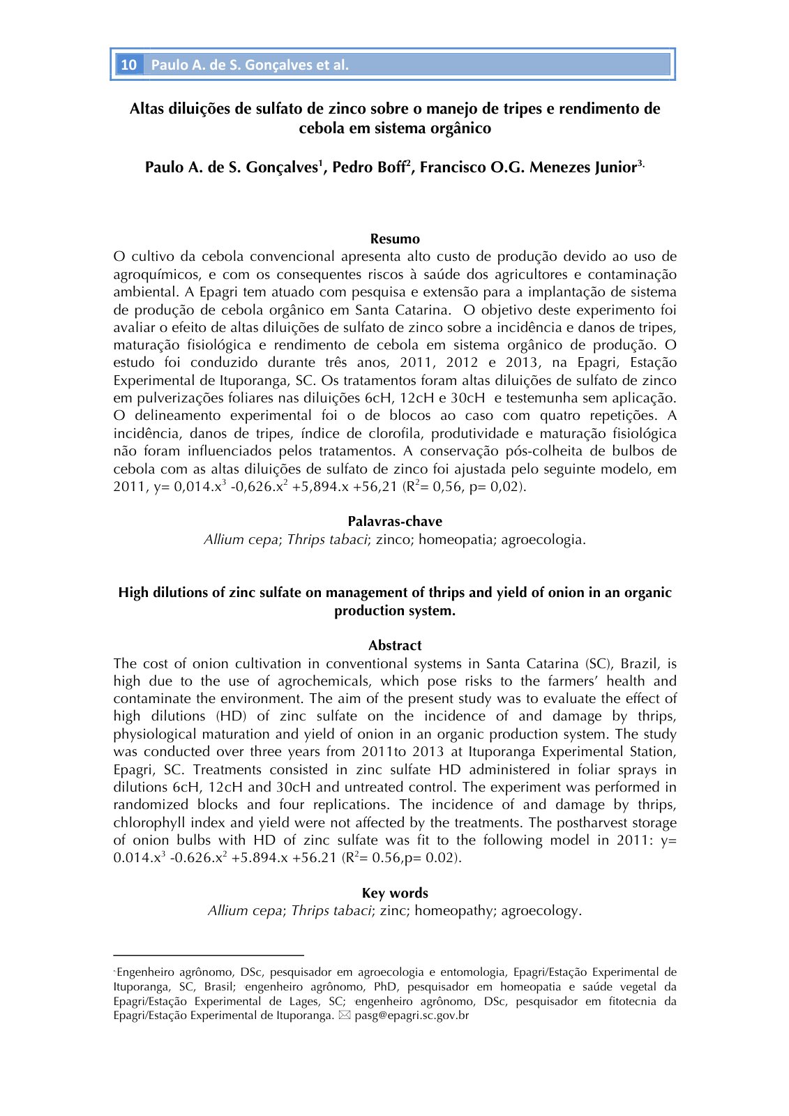 First page of High dilutions of zinc sulfate on manage