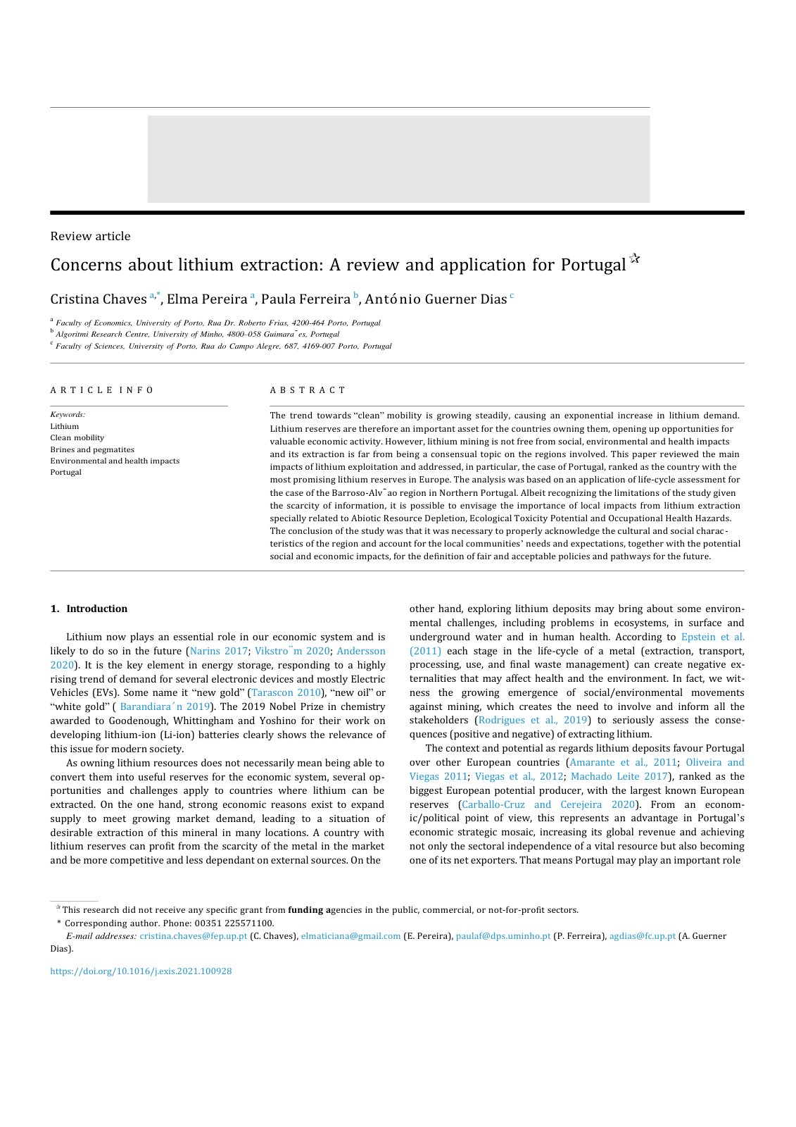 First page of Concerns about lithium extraction A revi