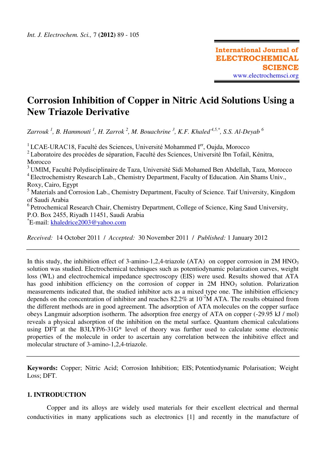 First page of Corrosion Inhibition of Copper in Nitric