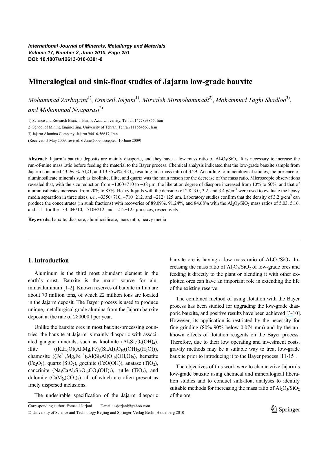 First page of Mineralogical and sink float studies of