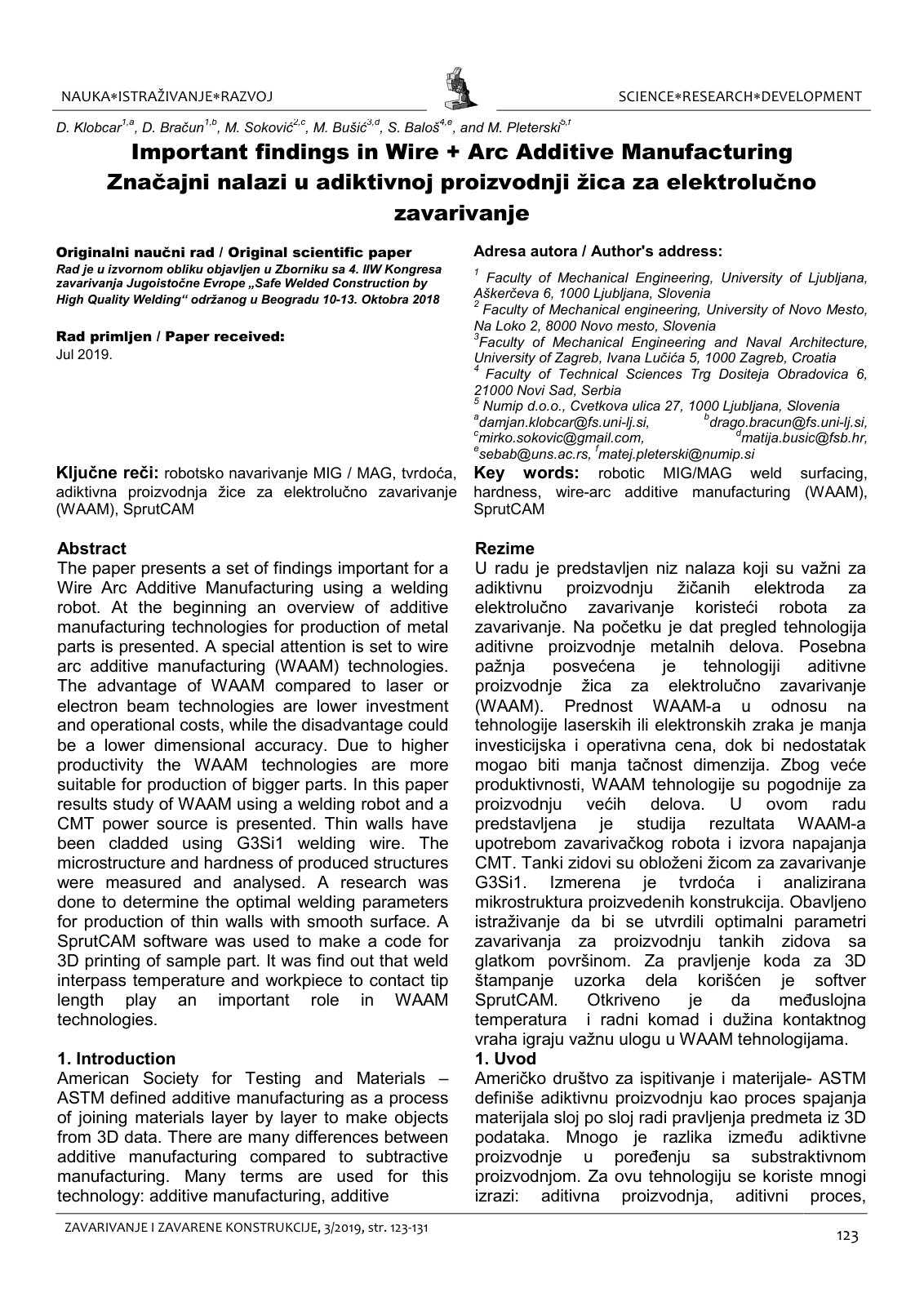 First page of Important findings in Wire Arc Additive