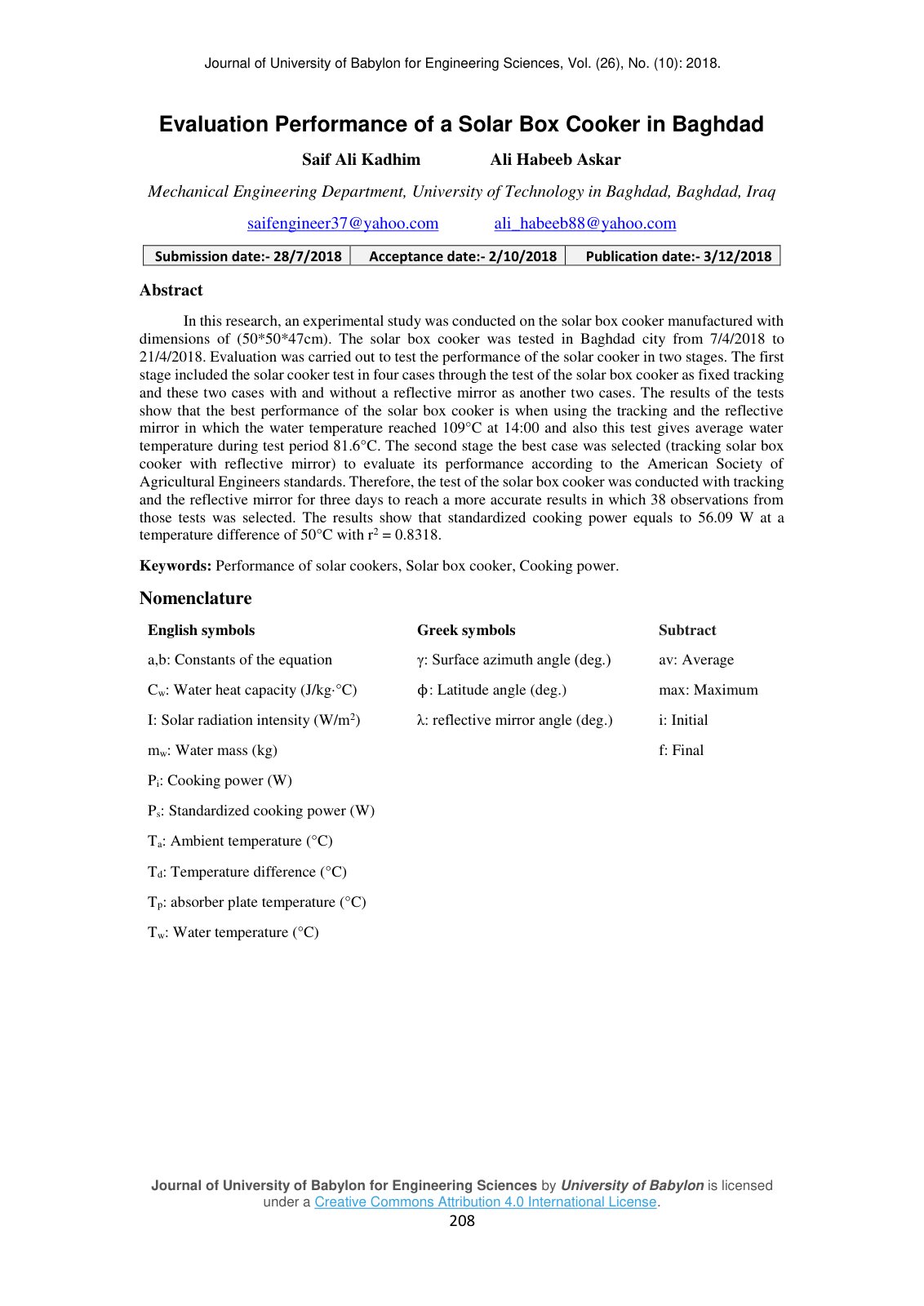 First page of Evaluation Performance of a Solar Box Co
