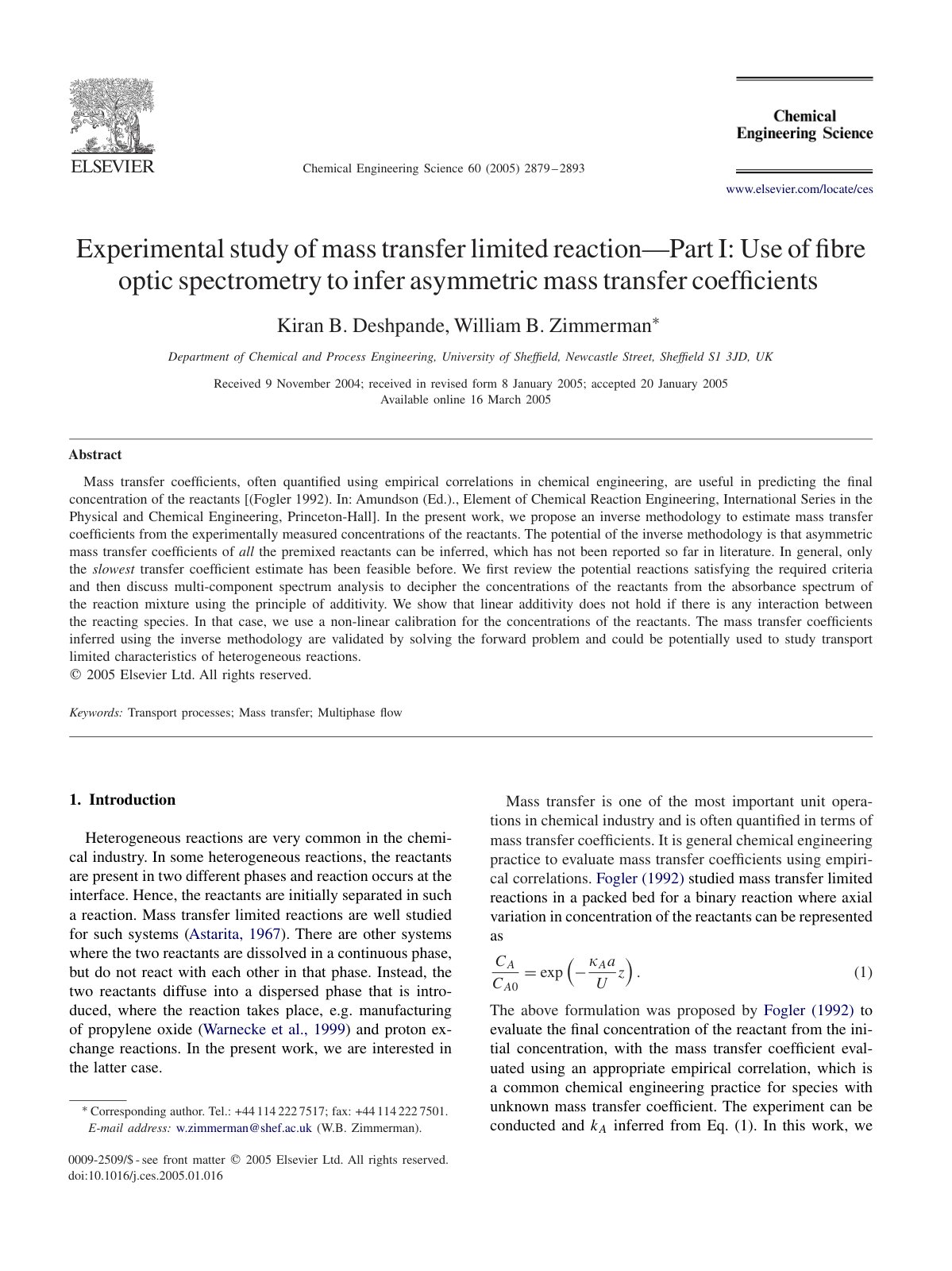 First page of Experimental study of mass transfer limi