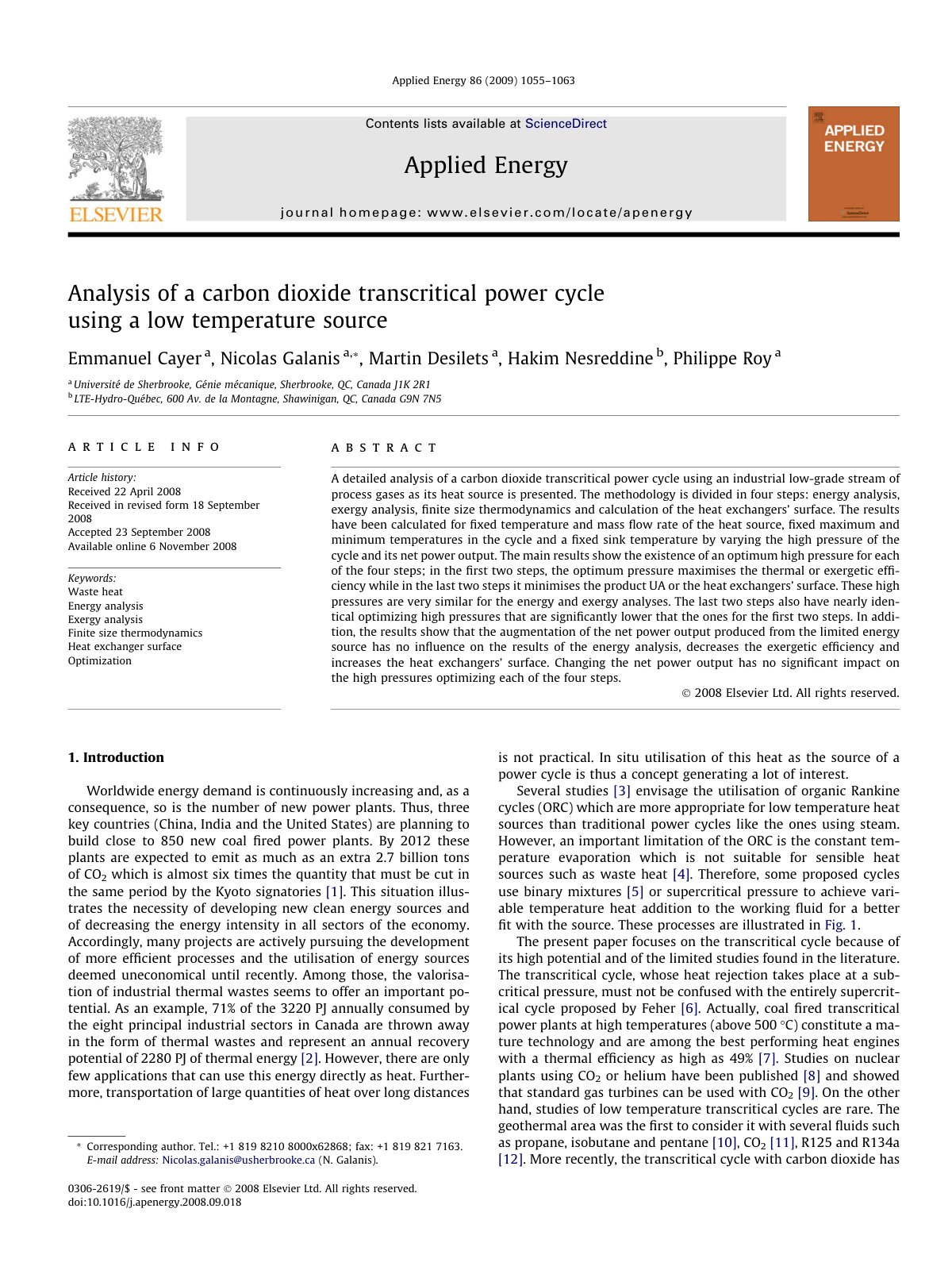 First page of Analysis of a carbon dioxide transcritic (1)
