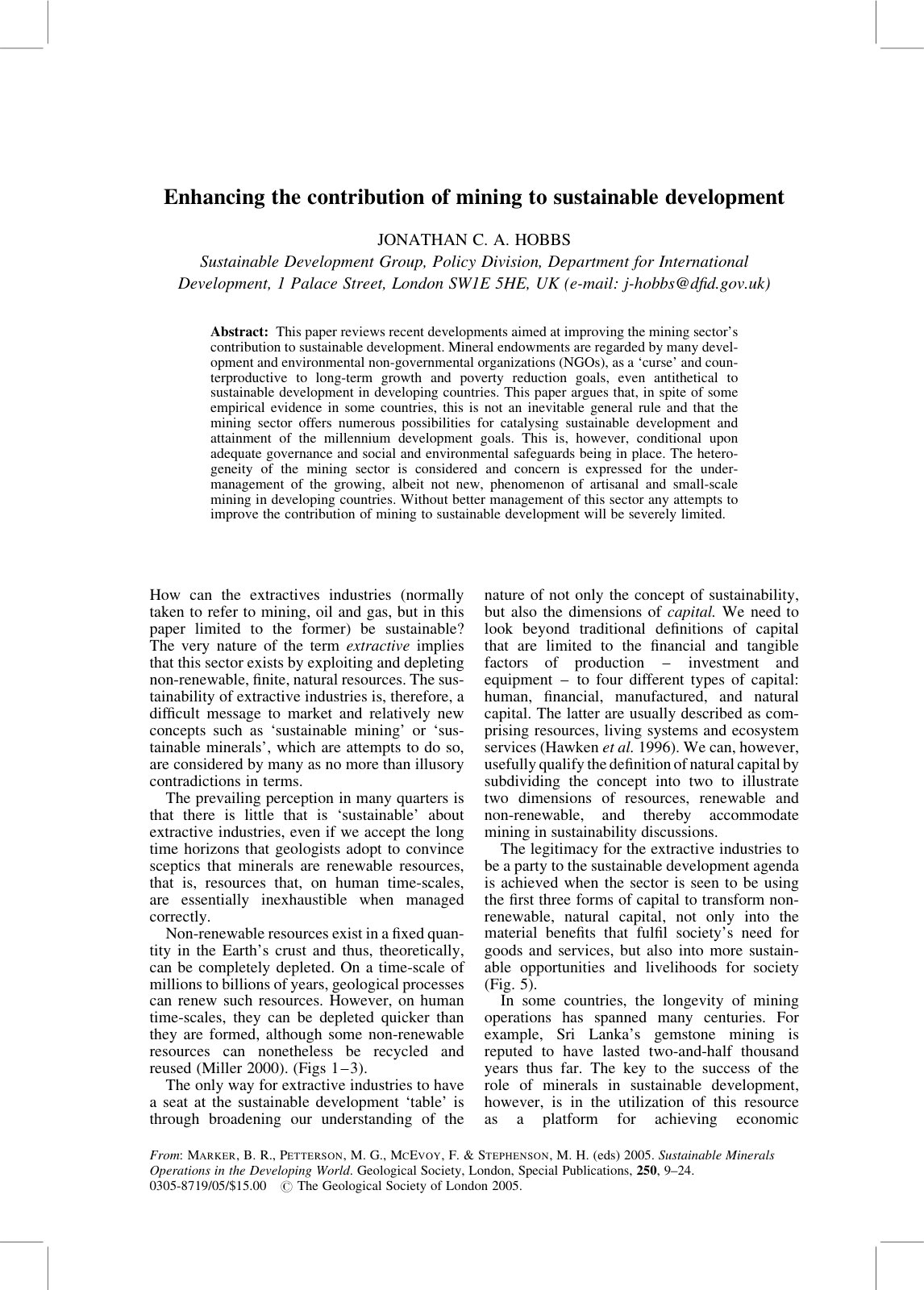 First page of Enhancing the contribution of mining to sustainable development