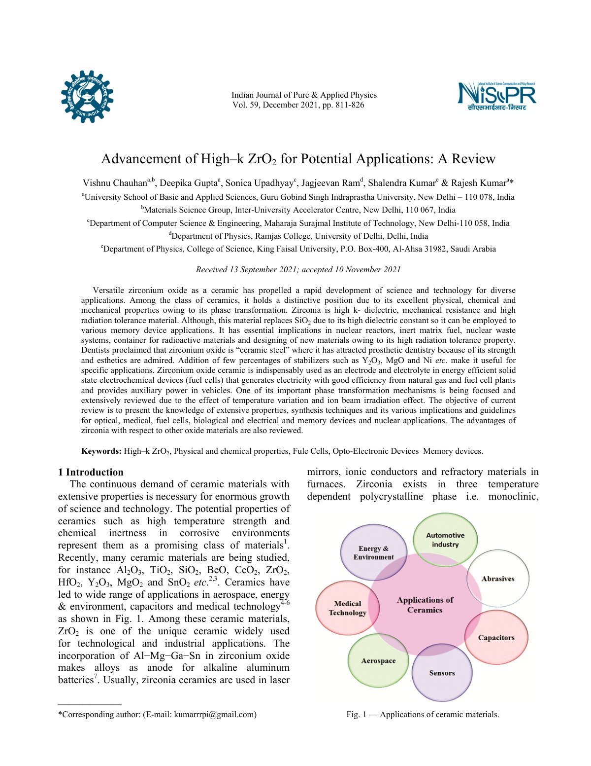 First page of Advancement of High k ZrO2 for Potential
