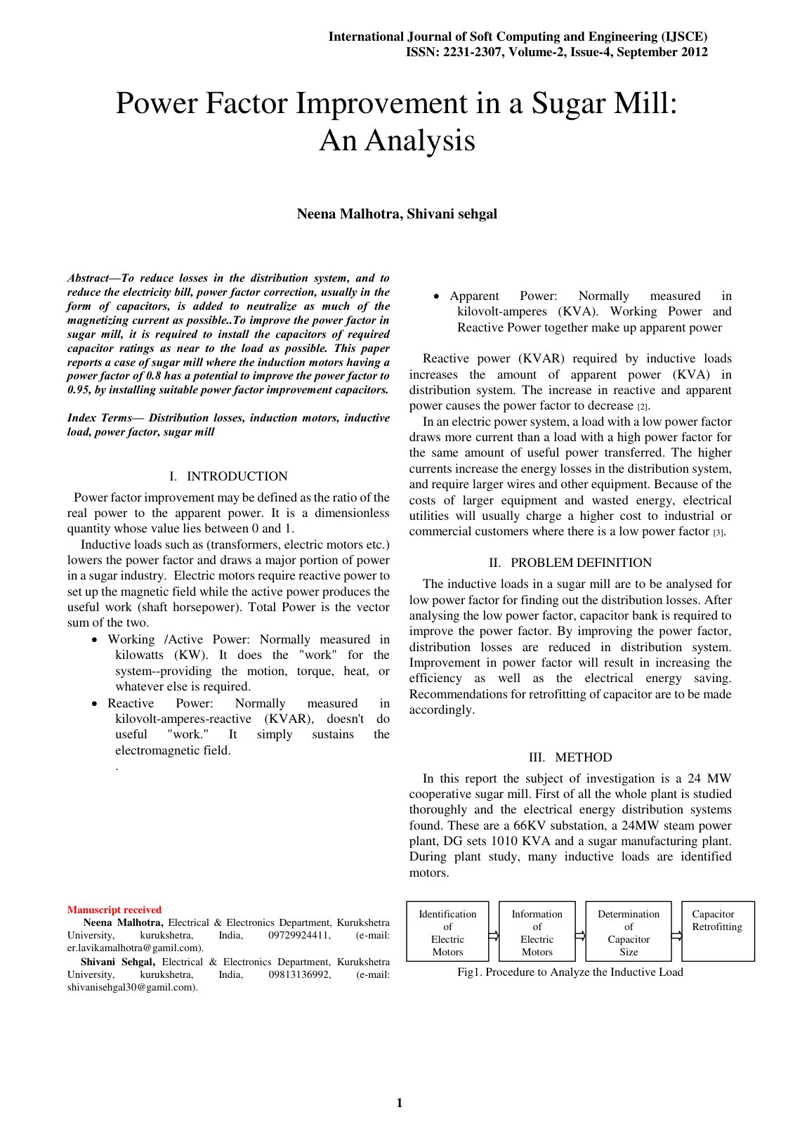First page of Power factor improvement