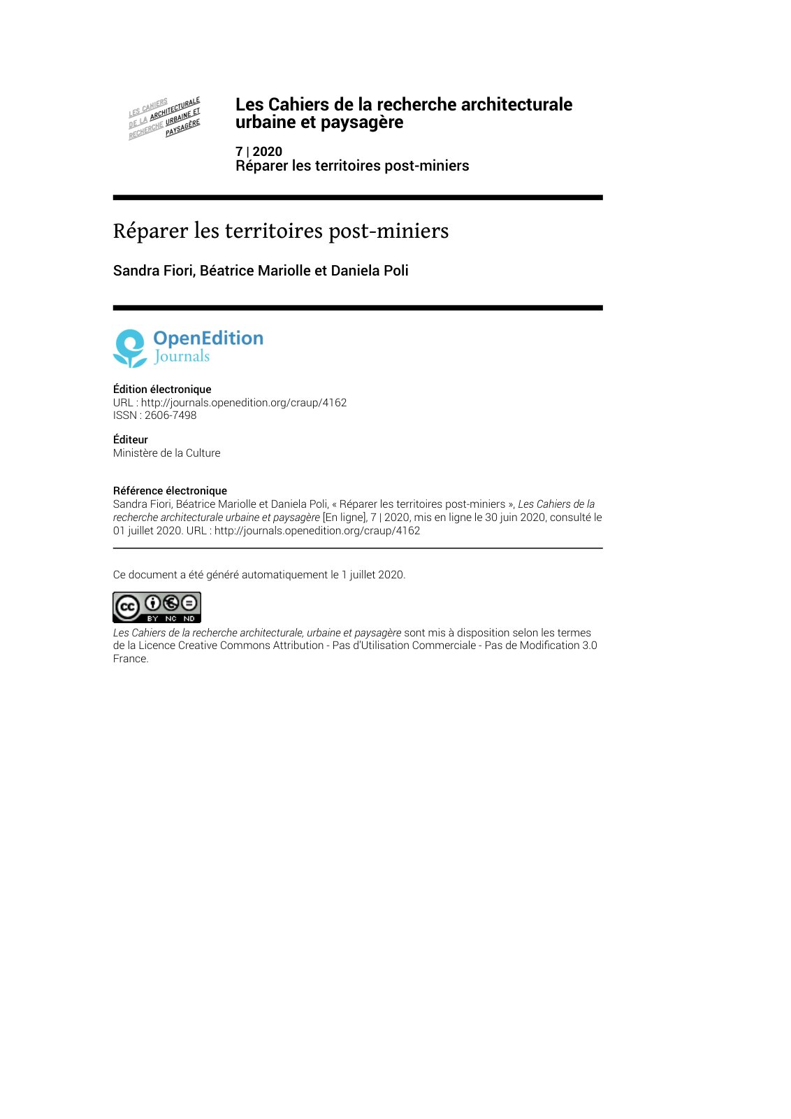 First page of Réparer les territoires post-miniers