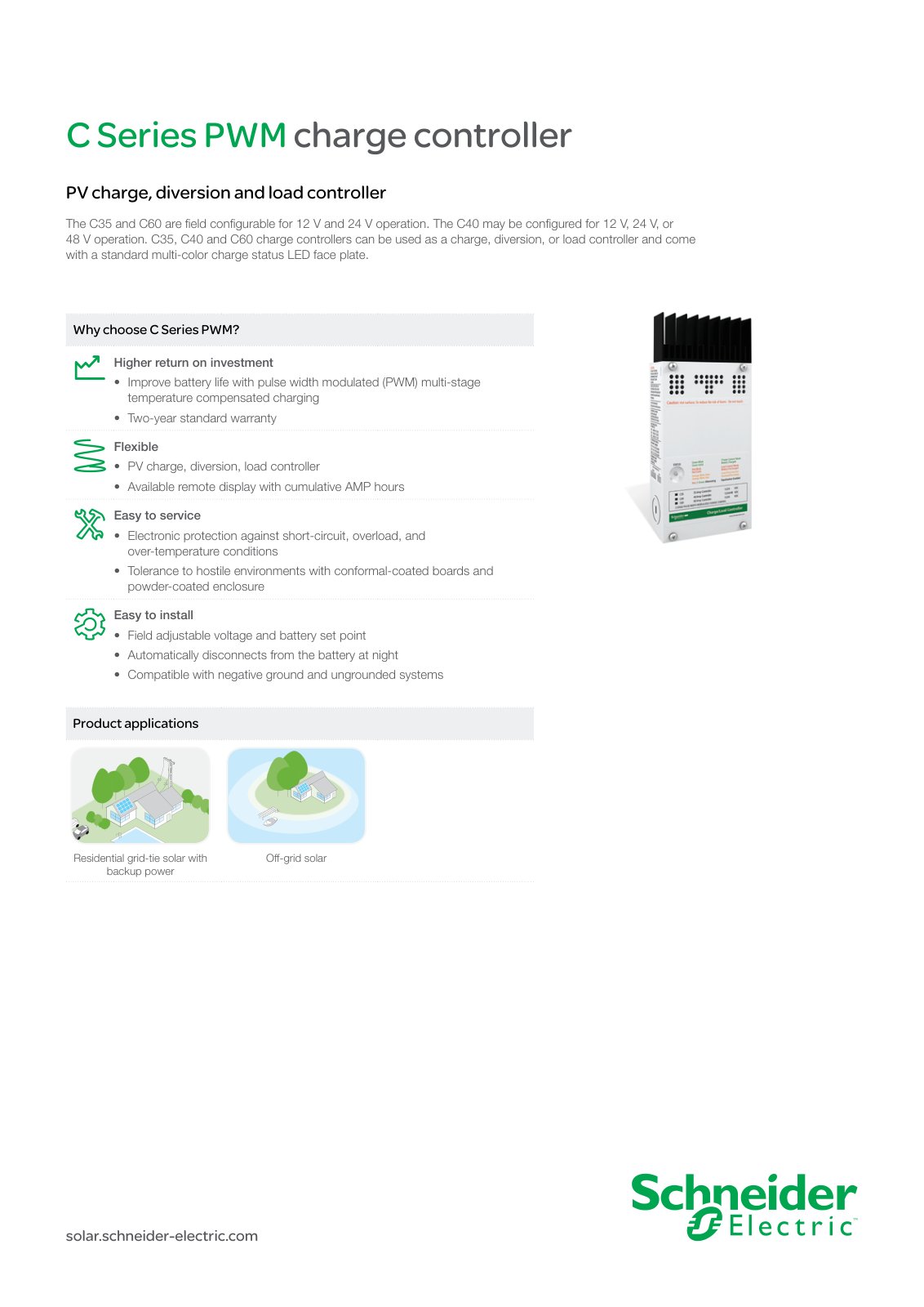 First page of C Series PWM charge controller