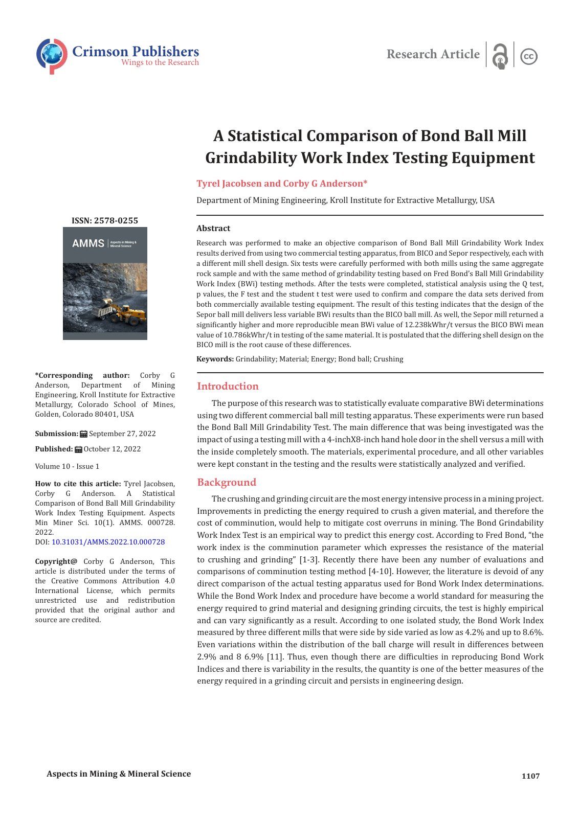 First page of A Statistical Comparison of Bond Ball Mi