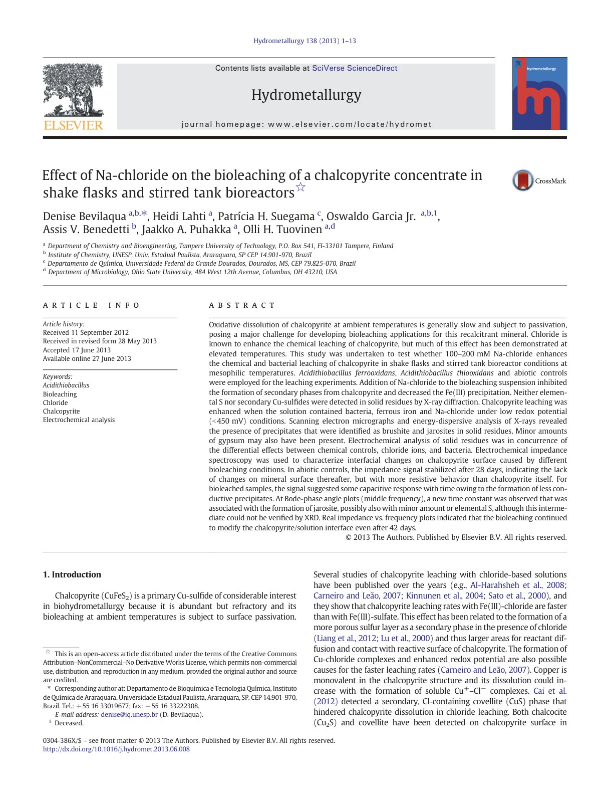 First page of Effect of Na chloride on the bioleaching