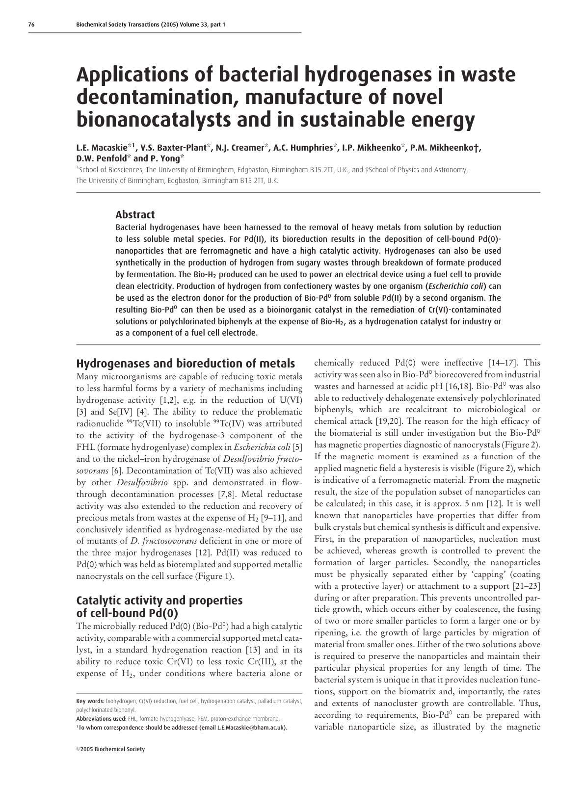 First page of Applications of bacterial hydrogenases i