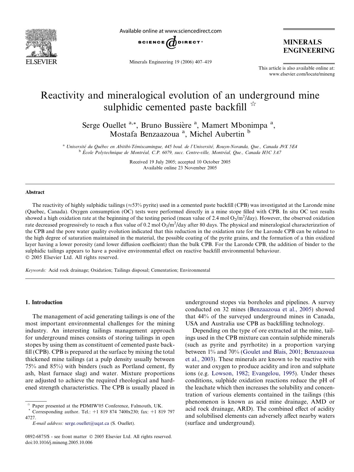 First page of Reactivity and mineralogical evolution o