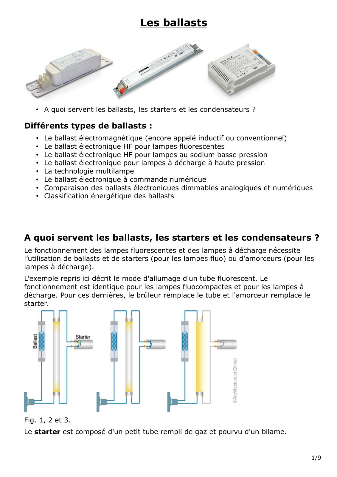 First page of ballasts